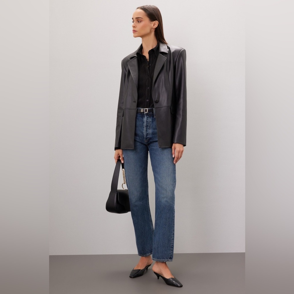 WeWoreWhat Black Faux Leather blazer‎ dark feminine carolyn bessette kennedy S